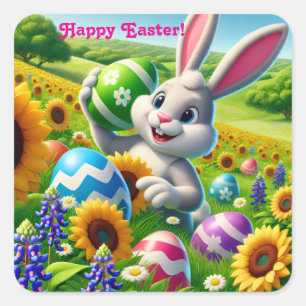 Fröhlicher „Osterhase“ Quadratischer Aufkleber