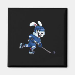 Fröhlicher Osterhase spielt Eishockey Osternsport Magnet