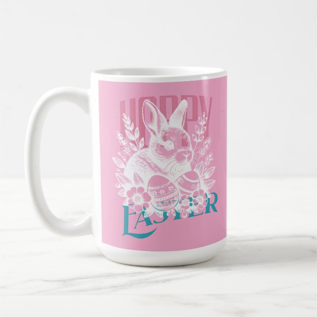 Fröhlicher Osterhase Stempel Rosa Kaffeetasse (Links)