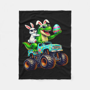 Fröhlicher Osterhase T Rex Monstertruck Dinosaurie Fleecedecke