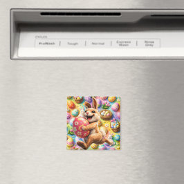 Fröhlicher Osterhase und florales Ei dekorativer M Magnet
