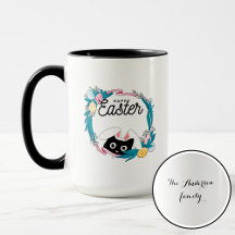 Fröhlicher Osterkranz, schwarze Katze mit Hasenohr