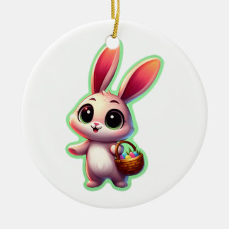 Fröhlicher Ostern Aquarell-Hase Keramik Ornament