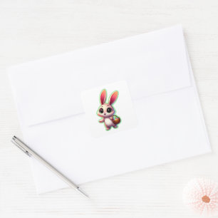 Fröhlicher Ostern-Aquarell-Hase Quadratischer Aufkleber
