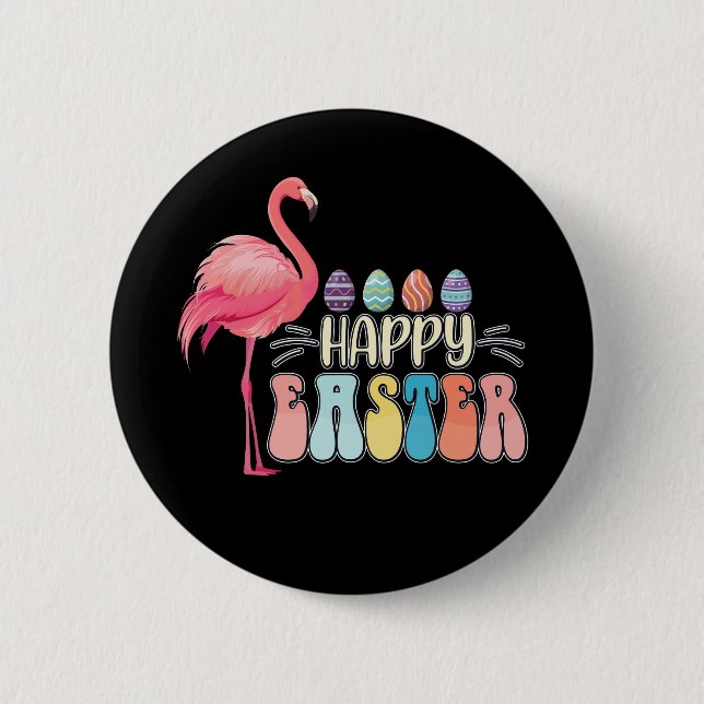 Fröhlicher Ostern Flamingo Hase Ei Korb Button (Vorderseite)