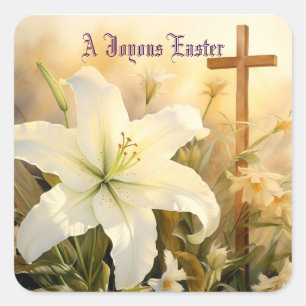 Fröhlicher Ostern-Kreuz-Aufkleber Quadratischer Aufkleber