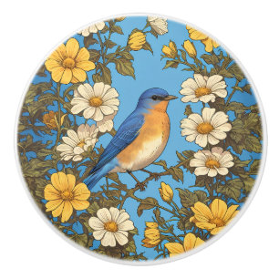 Fröhlicher Östlicher Blauvogel Gelbe und Weiße Blu Keramikknauf