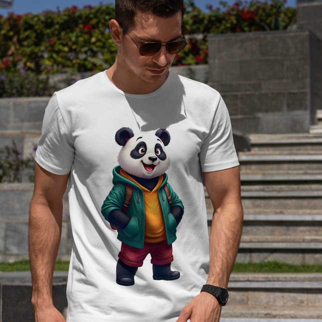 Fröhlicher Panda-T - Shirt - Abenteuer bereit (Von Creator hochgeladen)
