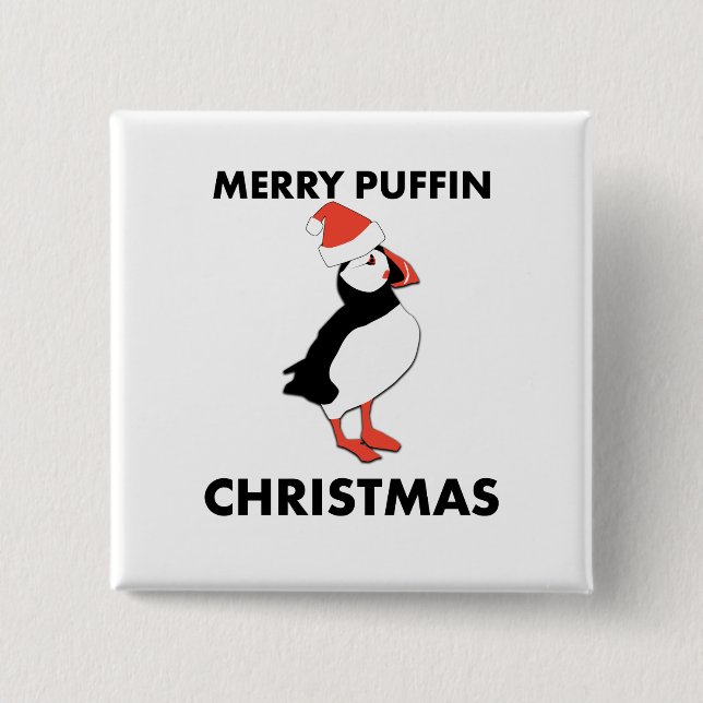 Fröhlicher Papageientaucher-Weihnachtsknopf Button (Vorderseite)
