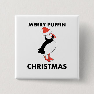 Fröhlicher Papageientaucher-Weihnachtsknopf Button