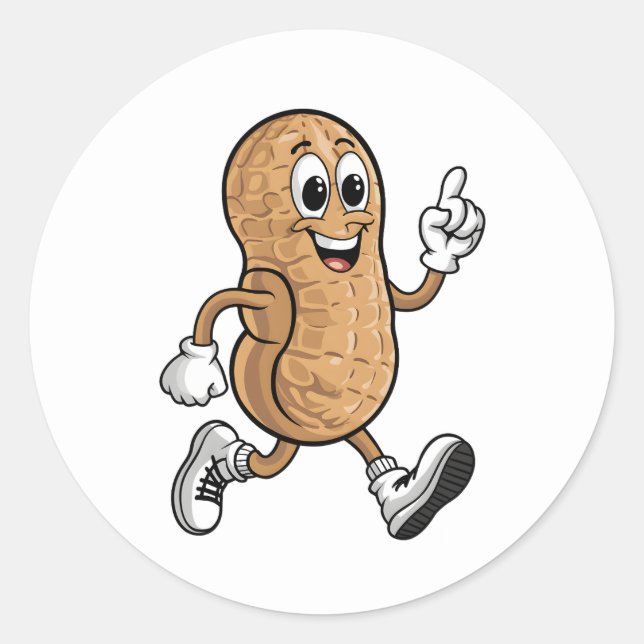 Fröhlicher Peanut Mascot Cartoon mit Schuhhandschu Runder Aufkleber (Vorderseite)