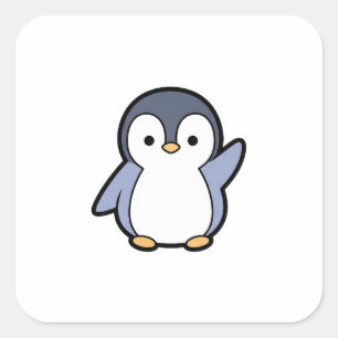 Fröhlicher Pinguin – Süße Kawaii-Illustration Quadratischer Aufkleber