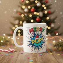Fröhlicher Pop: Lebendiger Weihnachts-Mug mit Comi