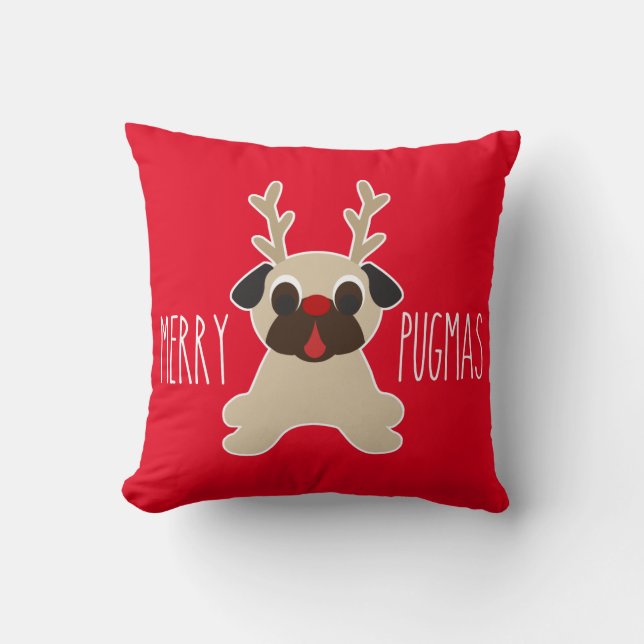 Fröhlicher Pugmas Weihnachtskissen-Ren-Mops Kissen (Vorderseite)