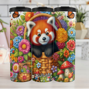 Fröhlicher Red Panda in Basket Thermosbecher