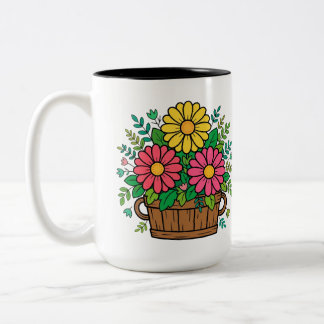 Fröhlicher Retro-Blumen-Holzpflanzkübel Zweifarbige Tasse
