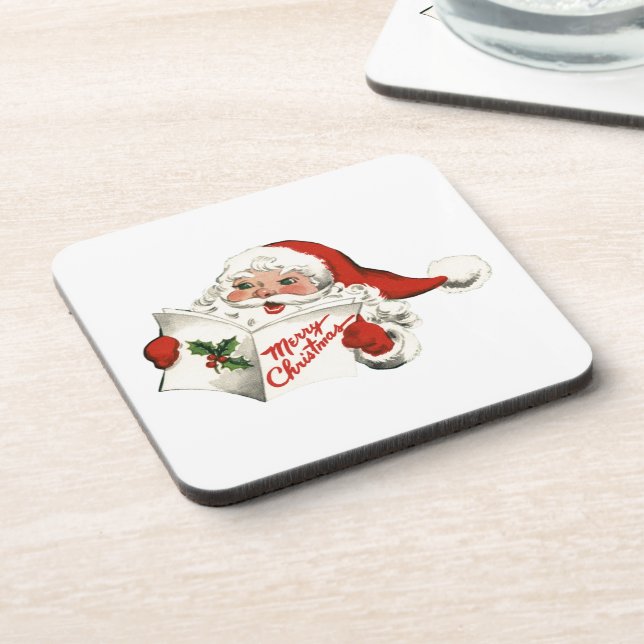 Fröhlicher Retro-Weihnachtsmann Untersetzer (Linke Seite)