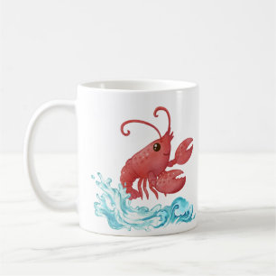 Fröhlicher roter Hummer aus stilisiertem Blau Kaffeetasse