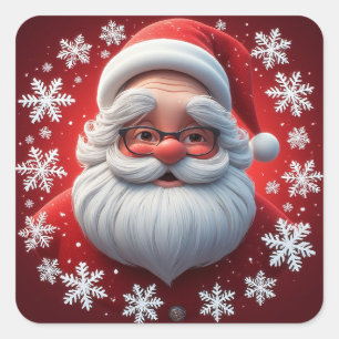 🎁Fröhlicher Santa-Schneeflocken-Weihnachtssticker Quadratischer Aufkleber