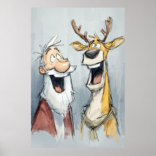 Fröhlicher Santa und Rentier lachen Poster