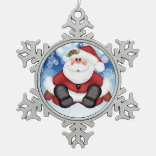 Fröhlicher Santa Zinn Schneekristall Weihnachtsbau Schneeflocken Zinn-Ornament