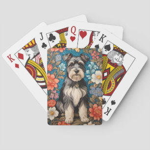Fröhlicher Schnauzer, inspiriert von William Morri Spielkarten