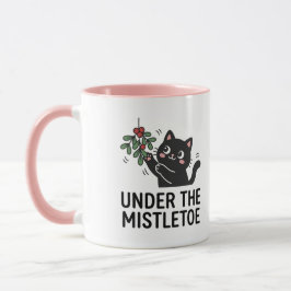 Fröhlicher Schneefall Süße schwarze Katze Mistelzw Tasse