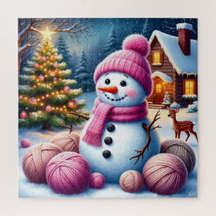 Fröhlicher Schneemann am Weihnachtsbaum in einem g
