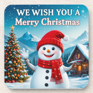 Fröhlicher Schneemann, der ein frohes Weihnachten Getränkeuntersetzer