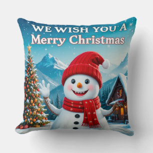 Fröhlicher Schneemann, der ein frohes Weihnachten  Kissen