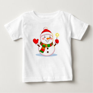 Fröhlicher Schneemann hält ein Wunderkerze Baby T-shirt