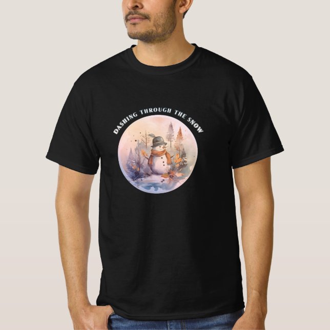 Fröhlicher Schneemann im Winter Wonderland Design T-Shirt (Vorderseite)