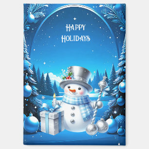 Fröhlicher Schneemann in einem schneebedeckten Wal Magnet