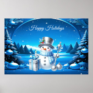 Fröhlicher Schneemann in einem schneebedeckten Wal Poster
