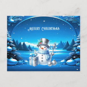 Fröhlicher Schneemann in einem schneebedeckten Wal Postkarte