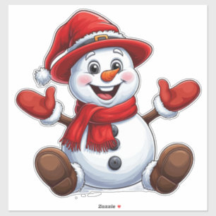 Fröhlicher Schneemann in Rot mit Hut Aufkleber