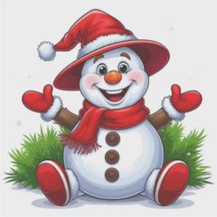 Fröhlicher Schneemann in Rot mit Hut Aufkleber