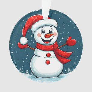 Fröhlicher Schneemann in Santa-Hut mit Schal Ornament