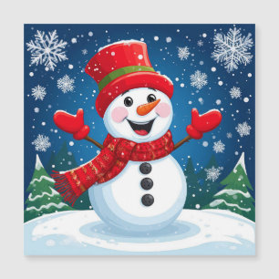 Fröhlicher Schneemann mit rotem Schal und Hut Magnetkarte