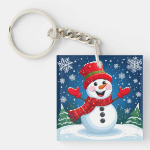 Fröhlicher Schneemann mit rotem Schal und Hut Schlüsselanhänger