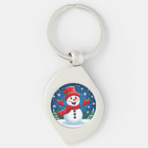 Fröhlicher Schneemann mit rotem Schal und Hut Schlüsselanhänger