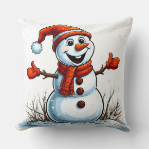 Fröhlicher Schneemann mit Wintermütze bekleidet Kissen