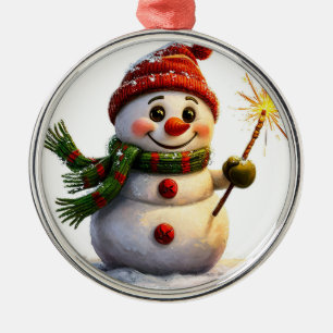 Fröhlicher Schneemann Ornament Aus Metall