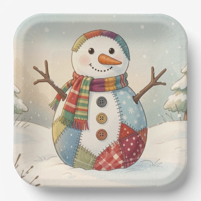 Fröhlicher Schneemann Pappteller (Vorderseite)