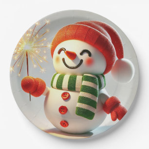 Fröhlicher Schneemann Pappteller