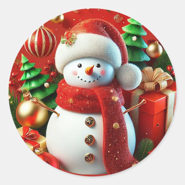 fröhlicher Schneemann Runder Aufkleber (Vorderseite)