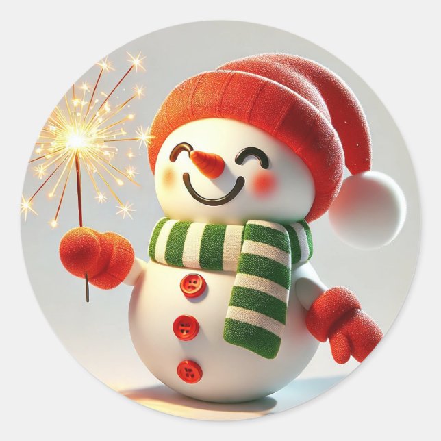 fröhlicher Schneemann Runder Aufkleber (Vorderseite)