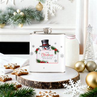 Fröhlicher Schneemann Weihnachten Neujahr Grüße Flachmann
