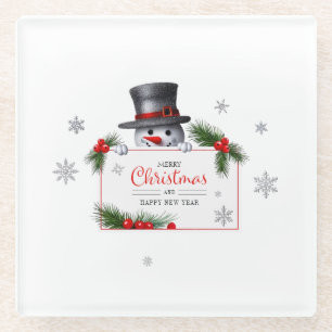 Fröhlicher Schneemann Weihnachten Neujahr Grüße Glasuntersetzer