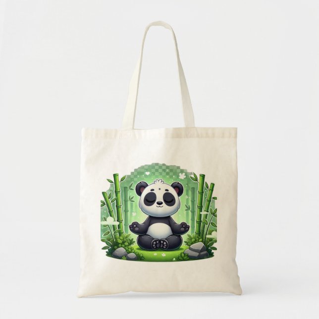 Fröhlicher Schwarz-Weiß-Panda mit Bambus Tragetasche (Vorne)